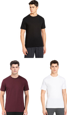 JOCKEY Solid Men Round Neck Black, White, Maroon T-Shirt