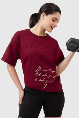 FuaarK Solid Women Round Neck Maroon T-Shirt