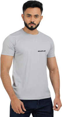 INDICLUB Solid Men Round Neck Silver T-Shirt