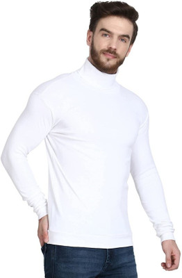 Dhanlaxmi Solid Turtle Neck Casual Men White Sweater