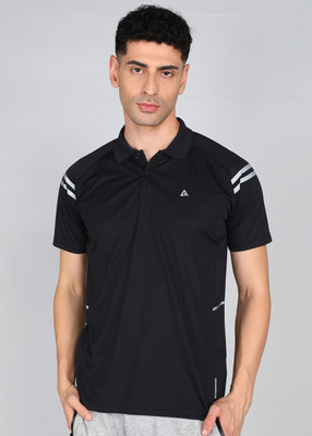 Adrenex Solid Men Polo Neck Black T-Shirt