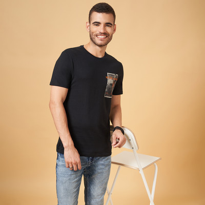PEOPLE Solid Men Round Neck Black T-Shirt