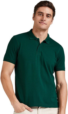 Comio Solid Men Polo Neck Dark Green T-Shirt