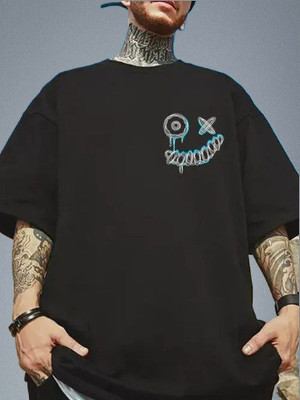 stylesmyth Printed Men Round Neck Black T-Shirt