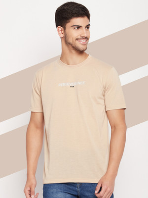 UBX Printed Men Round Neck Beige T-Shirt