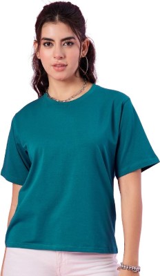 CUPID Solid Women Round Neck Blue T-Shirt