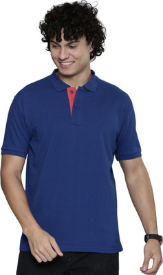 ABHYAM Solid Men Polo Neck Dark Blue T-Shirt
