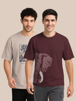 Bullmer Printed Men Round Neck Multicolor T-Shirt