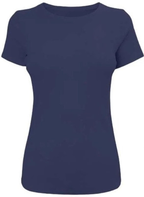 ICUSTOMYZO Solid Women Round Neck Dark Blue T-Shirt