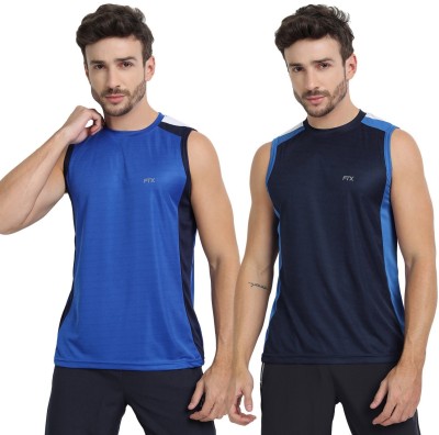 FTX Solid Men Round Neck Dark Blue, Blue T-Shirt