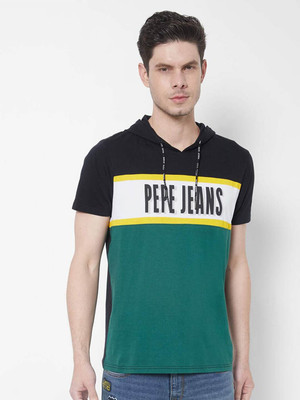 Pepe Jeans Colorblock Men Hooded Neck Black T-Shirt