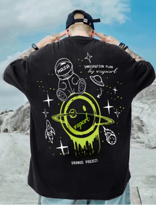 SPOWEARY Printed Men Round Neck Black T-Shirt
