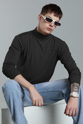 FREAKS Self Design High Neck Casual Men Black Sweater