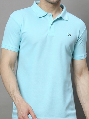 SINDHIGARMENT Solid Men Polo Neck Light Blue T-Shirt
