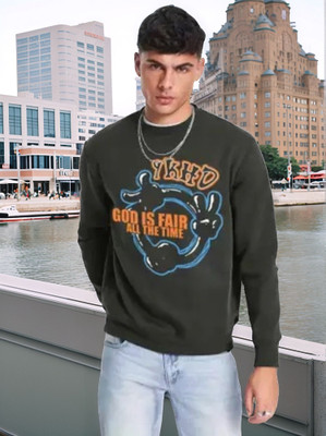 Jump Cuts Printed Men Round Neck Green T-Shirt