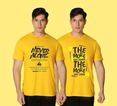 WOOSTRO Printed, Solid Men Round Neck Yellow T-Shirt
