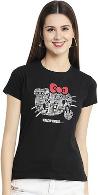 Clori Graphic Print Women Round Neck Black T-Shirt