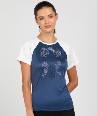 SHASHVI Printed Women Round Neck Blue, White T-Shirt