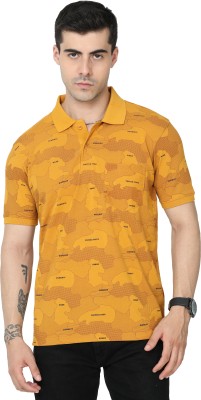 URBAN CRUNCH Printed Men Polo Neck Yellow T-Shirt