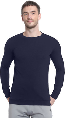 RABBY Solid Men Round Neck Navy Blue T-Shirt