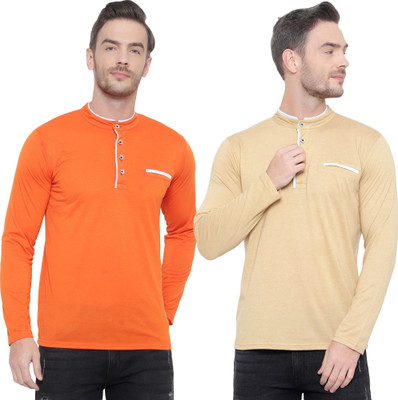 JB Jangoboy Solid Men Henley Neck Multicolor T-Shirt