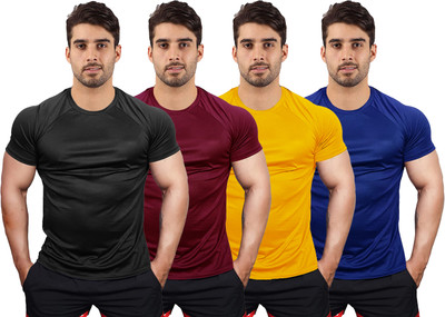 UDI n ADI Solid Men Round Neck Black, Maroon, Yellow, Blue T-Shirt