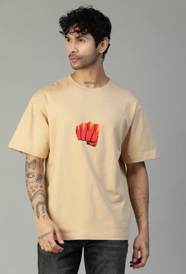 Dili Clothing Graphic Print Men Round Neck Beige T-Shirt