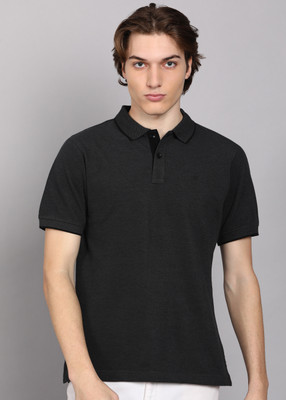 Raymond Solid Men Polo Neck Black T-Shirt