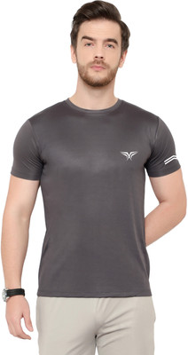 MISSILLE Solid Men Round Neck Grey T-Shirt