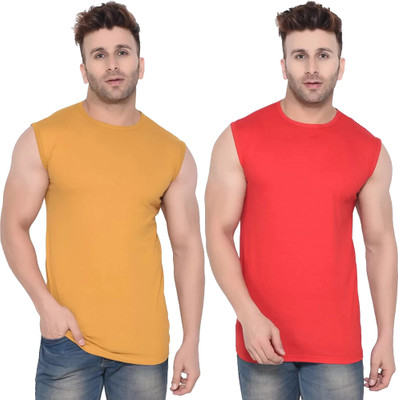 Adorbs Trend Self Design Men Round Neck Red, Yellow T-Shirt