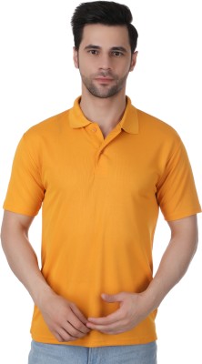 AVN Traders Solid Men Polo Neck Yellow T-Shirt