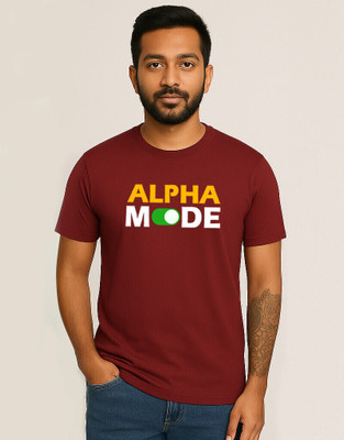 FADMARK Printed Men Round Neck Maroon T-Shirt