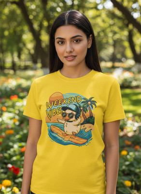 Stylewill Graphic Print Women Round Neck Yellow T-Shirt