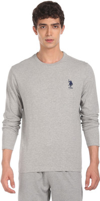U.S. POLO ASSN. Solid Men Round Neck Grey T-Shirt