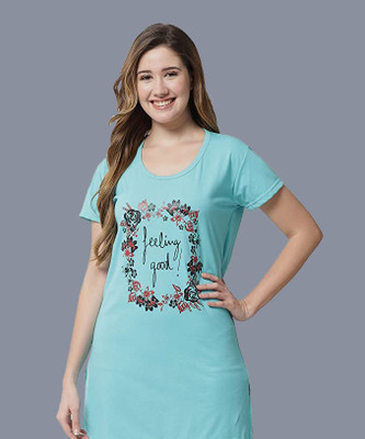 ANIXA Printed Women Round Neck Light Blue T-Shirt