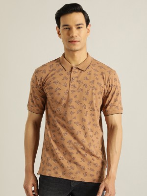 INDIAN TERRAIN Printed Men Polo Neck Brown T-Shirt