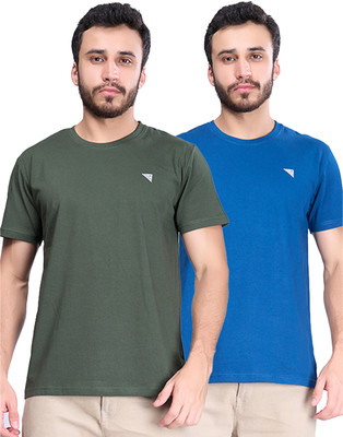 Unibro Solid Men Crew Neck Green, Blue T-Shirt