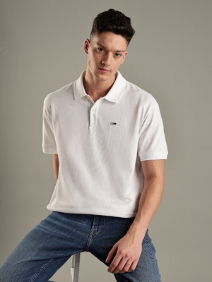TOMMY HILFIGER Printed Men Polo Neck White T-Shirt