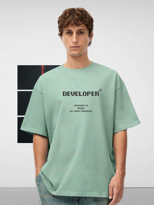 Pronk Printed Men Round Neck Light Green T-Shirt