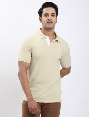 INDIAN TERRAIN Solid Men Polo Neck Beige T-Shirt