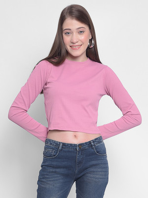 CRIMSOUNE CLUB Striped Women Round Neck Pink T-Shirt