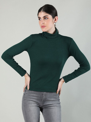 Kepa Solid Women High Neck Dark Green T-Shirt