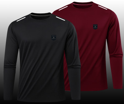 AVOLT Solid Men Round Neck Black, Maroon T-Shirt