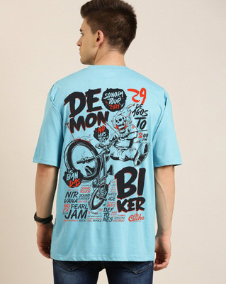 Clickwell Trend Typography Men Round Neck Blue T-Shirt