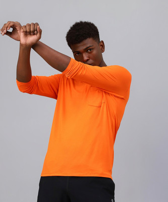 Fitkin Solid Men Round Neck Orange T-Shirt