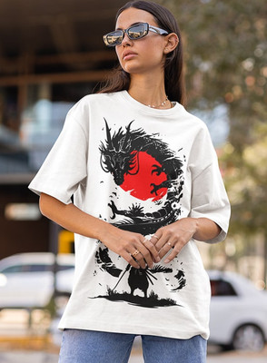 Hazuku Printed, Graphic Print Women Round Neck White T-Shirt