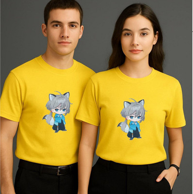 Purple Palette Graphic Print Men Round Neck Yellow T-Shirt
