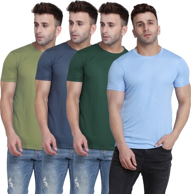 TQH Solid Men Round Neck Light Green, Green, Grey, Light Blue T-Shirt