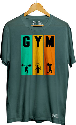 THE PRINT PLATTER Printed Men Round Neck Dark Green T-Shirt
