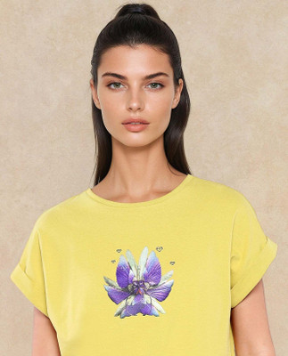 RAREISM Graphic Print Women Crew Neck Green T-Shirt